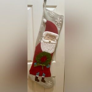 Santa Christmas Stocking Gray and Red 3D Fleece, Very Soft, Large 34 in (EUC)